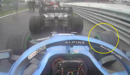 Ocon: "Una vuelta más y la goma se pinchaba"