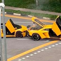 ¡Qué hicieron! chocaron dos Lamborghini idénticas en Singapur